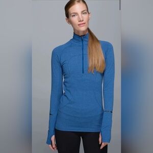 Lululemon Run: Swiftly Tech 1/2 Zip Pullover Tonka Stripe Heathered Blue Size 12